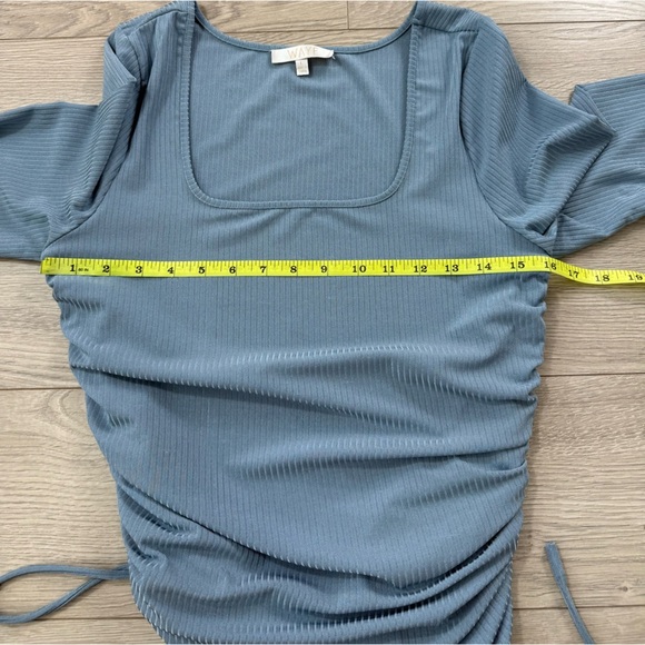 WAYF Blue Cinched Side Square Neckline Long Sleeve Shirt - Picture 6 of 8